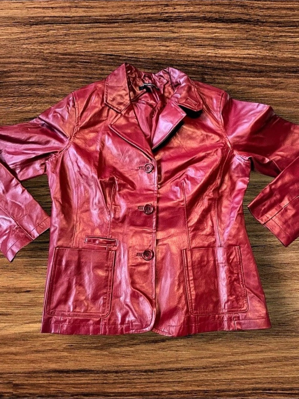 Chadwicks Red Genuine Leather Button Front Blazer Jacket Size 8